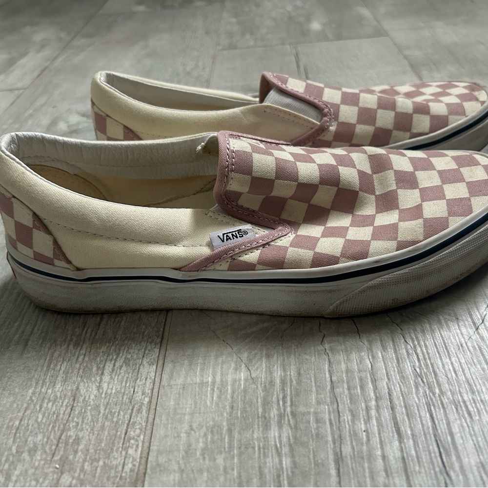 Vans Pink and Cream Checkered Slip-Ons